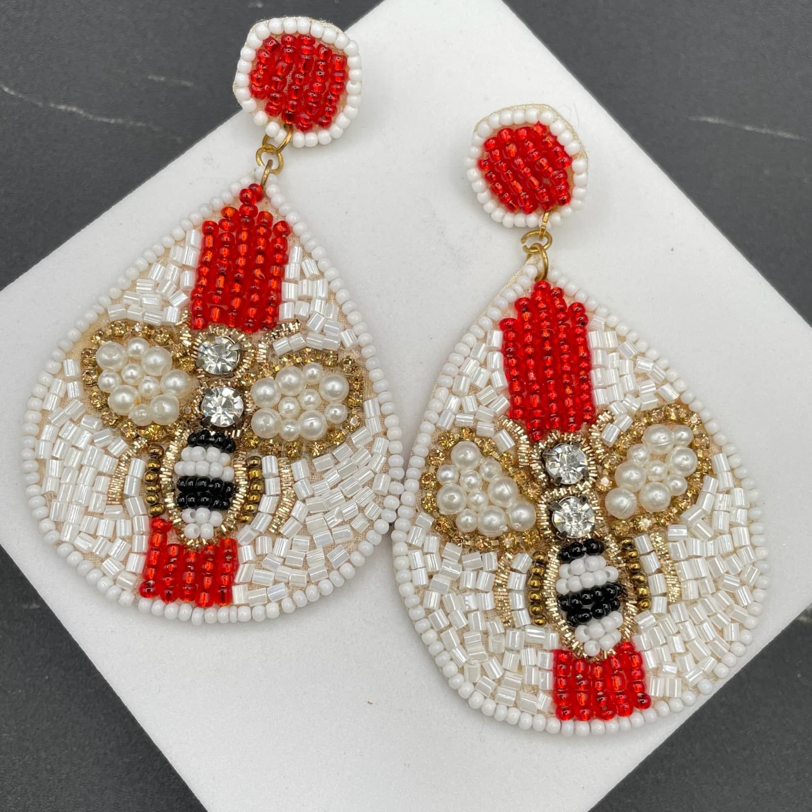 Contemporary Gold-Tone Bee Beaded Teardrop Dangle Drop Embellished Bee Earrings - Image 1