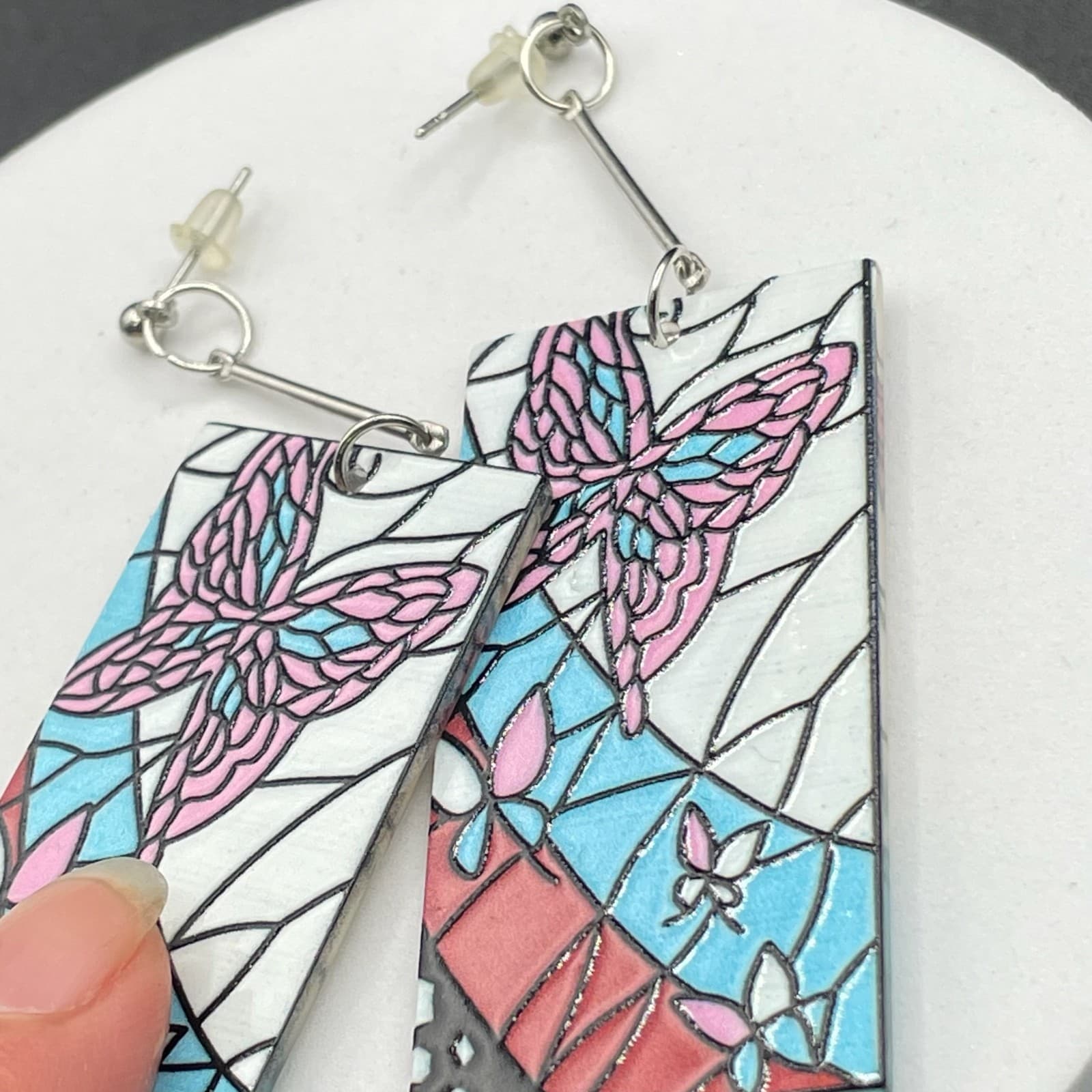 Vintage Butterfly Kanae Kocho Multicolor Graphic Fashion Cosplay Dangle Earrings - Thumbnail 5