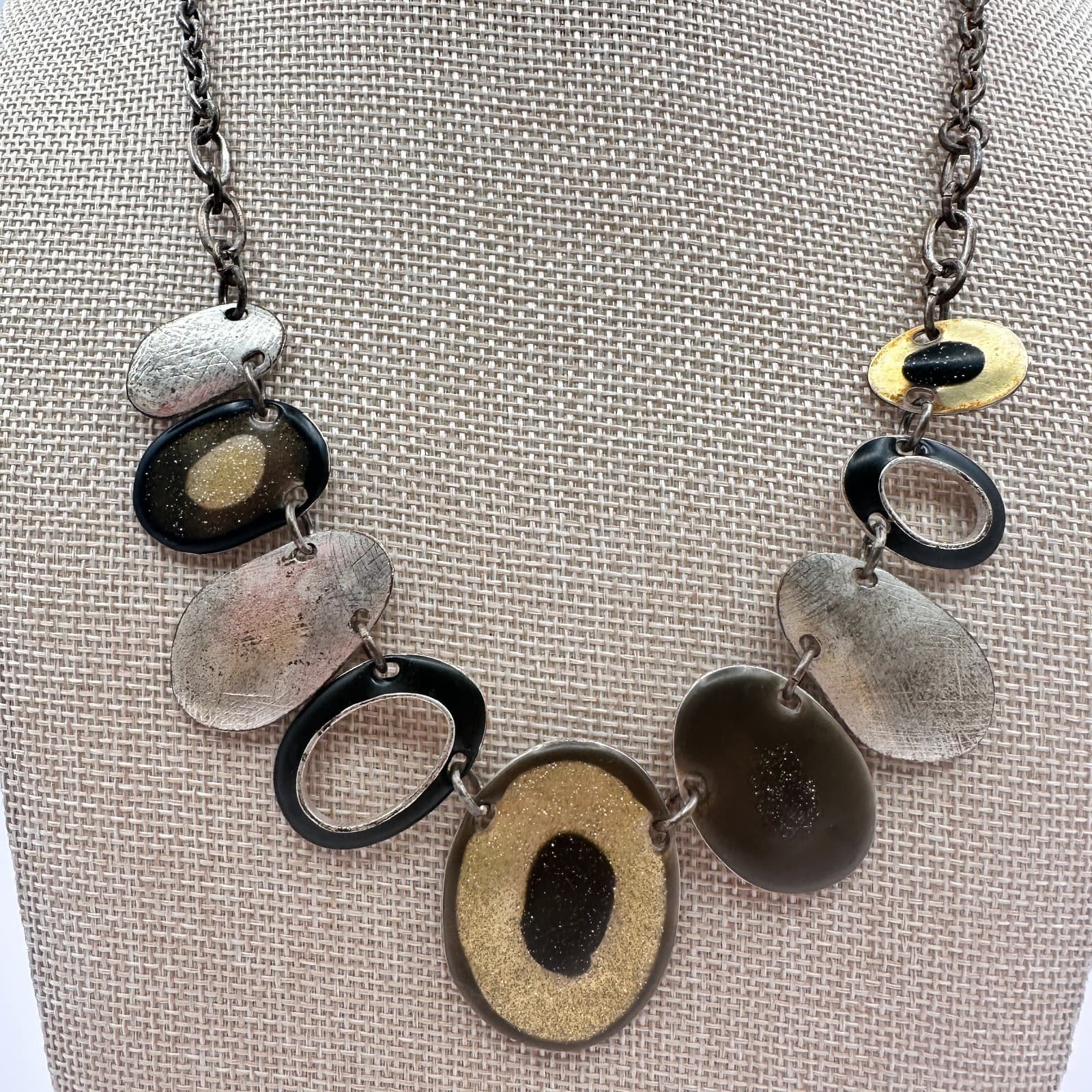 Vintage 90s Resin Oval Discs Statement Necklace Retro Women's Classic Jewelry - Thumbnail 2