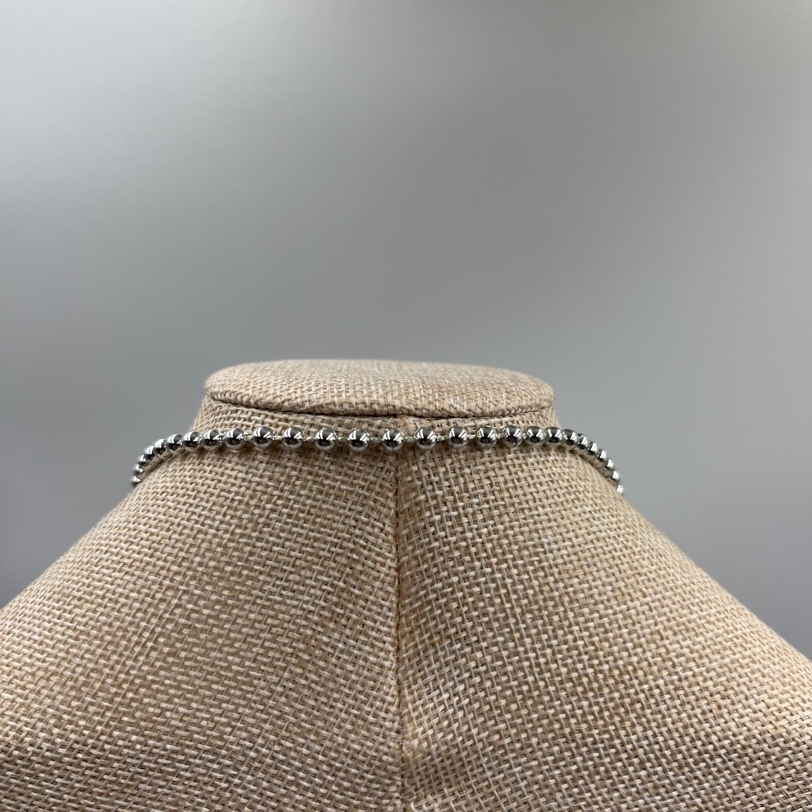 Vtg Silver tone Ball Bead Necklace Heavy Statement 16mm Large Chunky Chain - Thumbnail 5