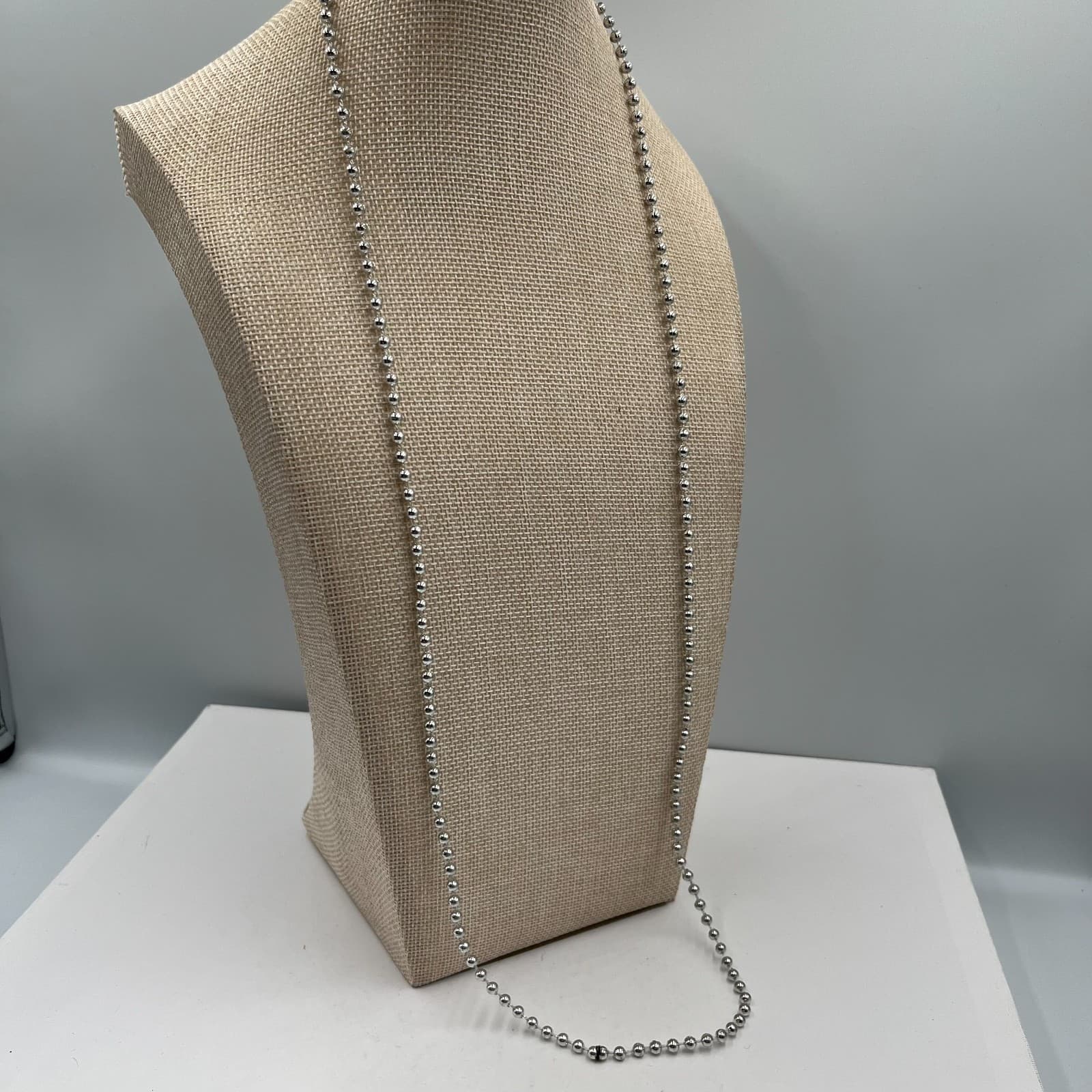 Vtg Silver tone Ball Bead Necklace Heavy Statement 16mm Large Chunky Chain - Thumbnail 4