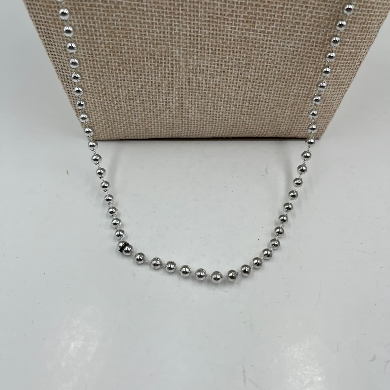 Vtg Silver tone Ball Bead Necklace Heavy Statement 16mm Large Chunky Chain - Thumbnail 3