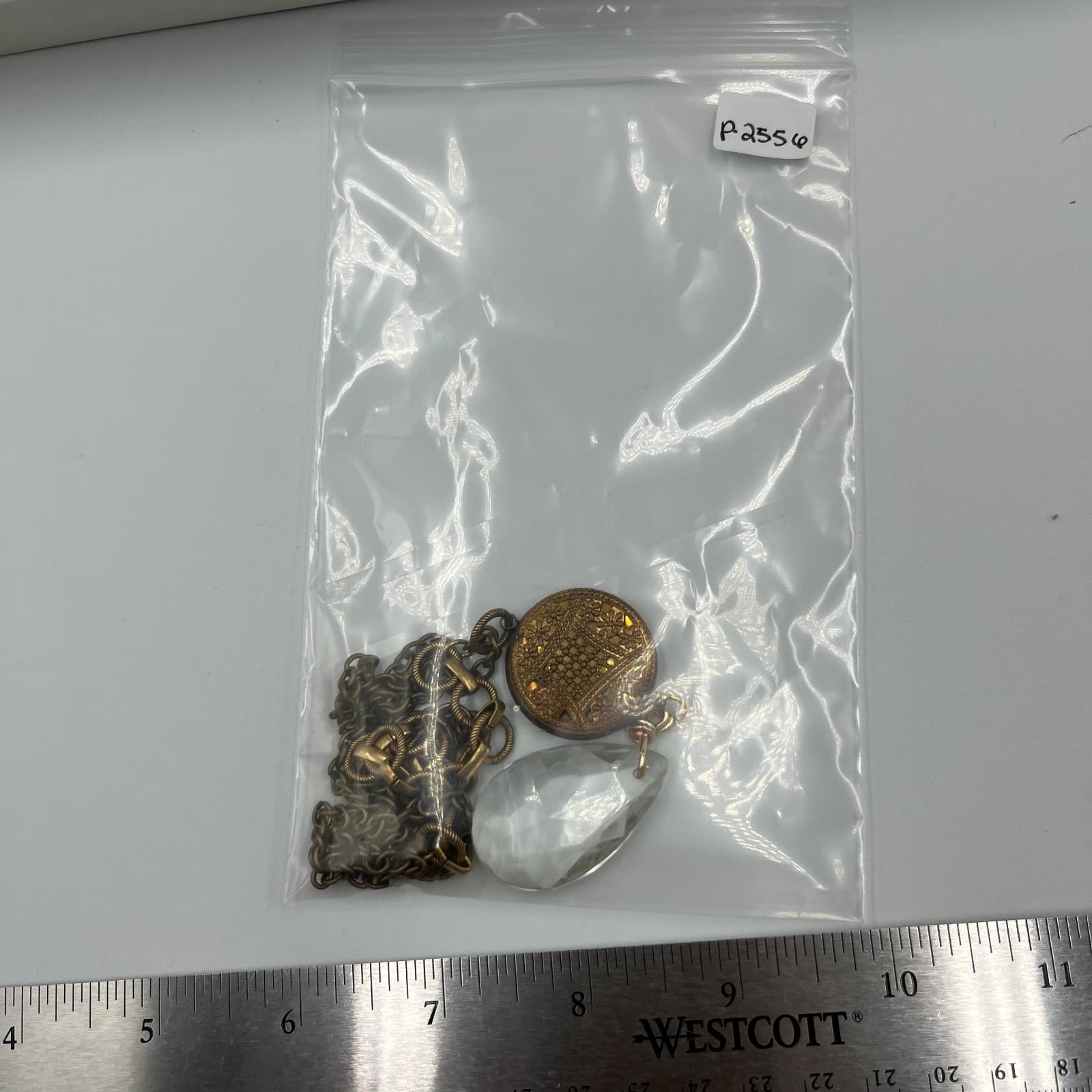 Vintage Style Brass Teardrop Necklace Faceted Glass Crystal Pendant Long Stateme - Thumbnail 9