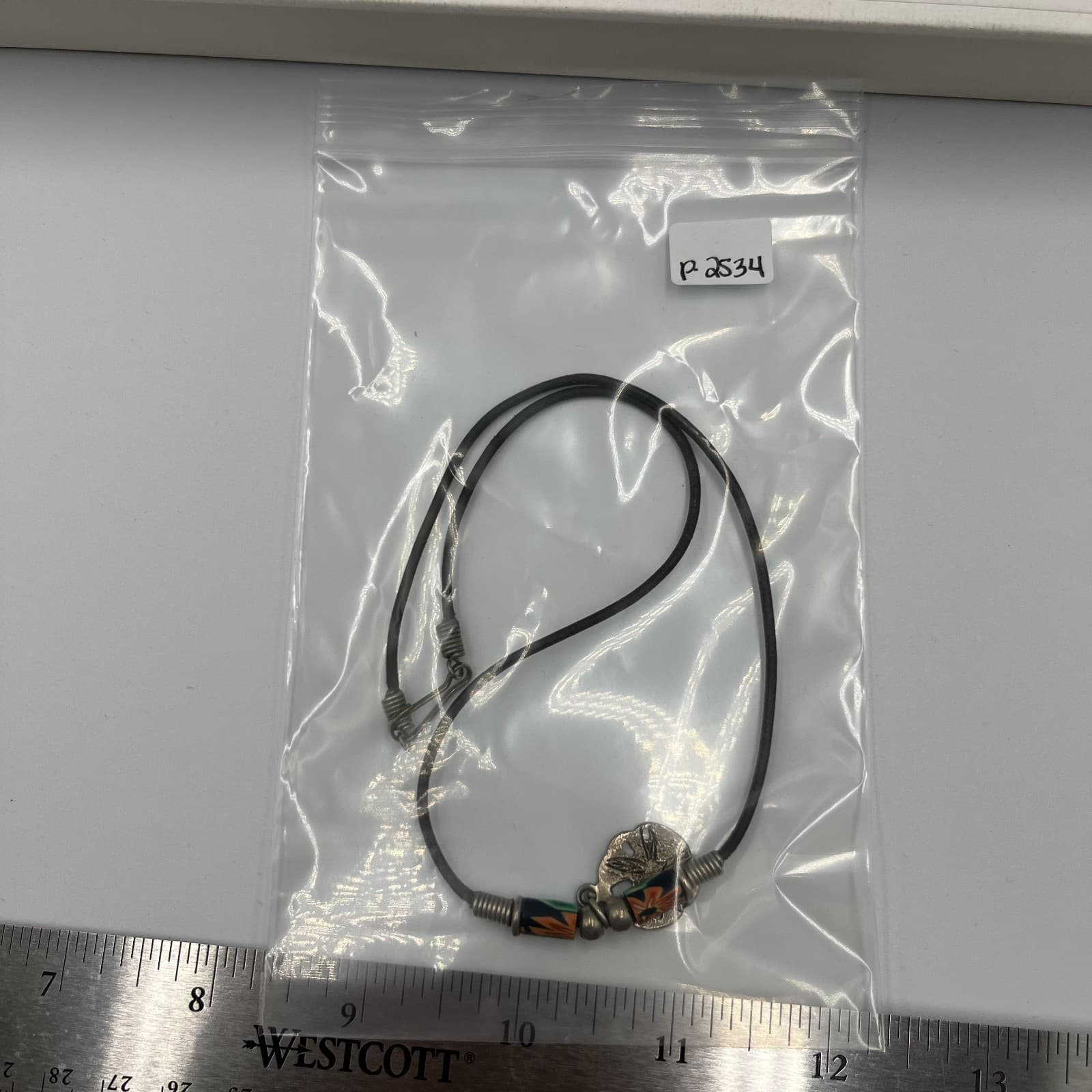 Vintage Sand Dollar Necklace Leather Cord Millefiori Flower Beads Beach Boho - Thumbnail 8