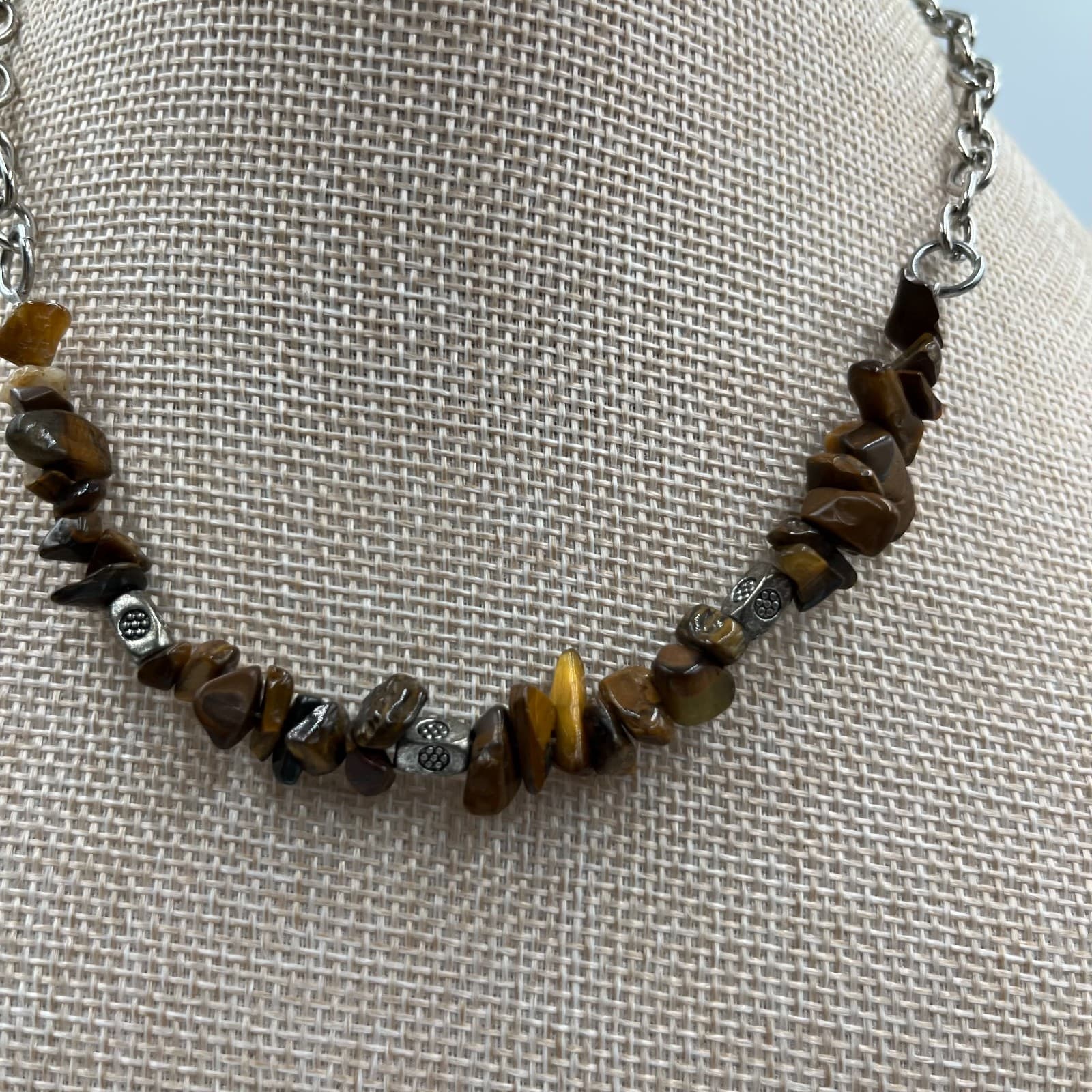 Vintage Tiger’s Eye Chip Necklace Natural Brown Gold Gemstone Beaded 24” 70s Boh - Thumbnail 3