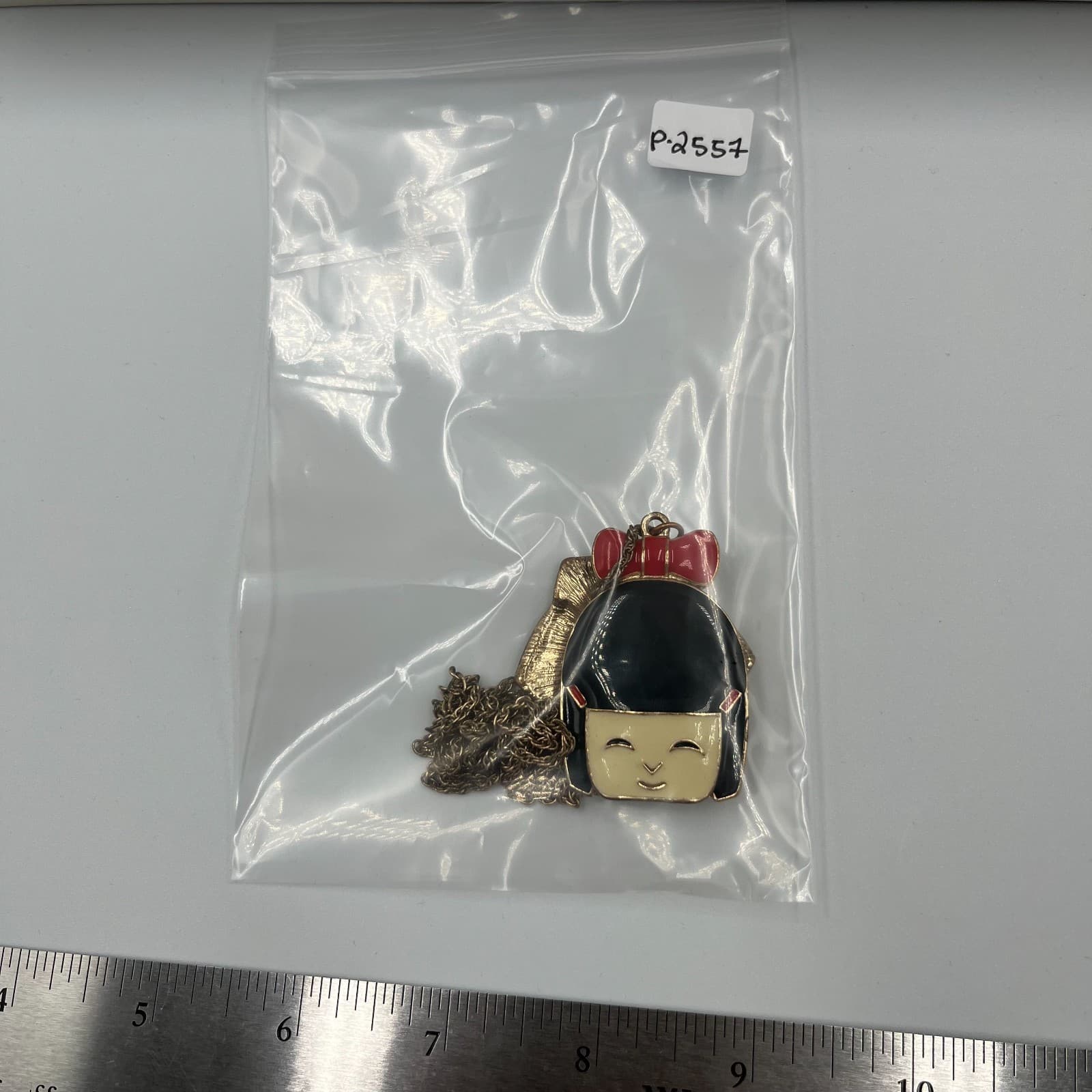 Vintage Kokeshi Doll Pendant Necklace Enamel Articulated Moving Japanese Girl Re - Thumbnail 8