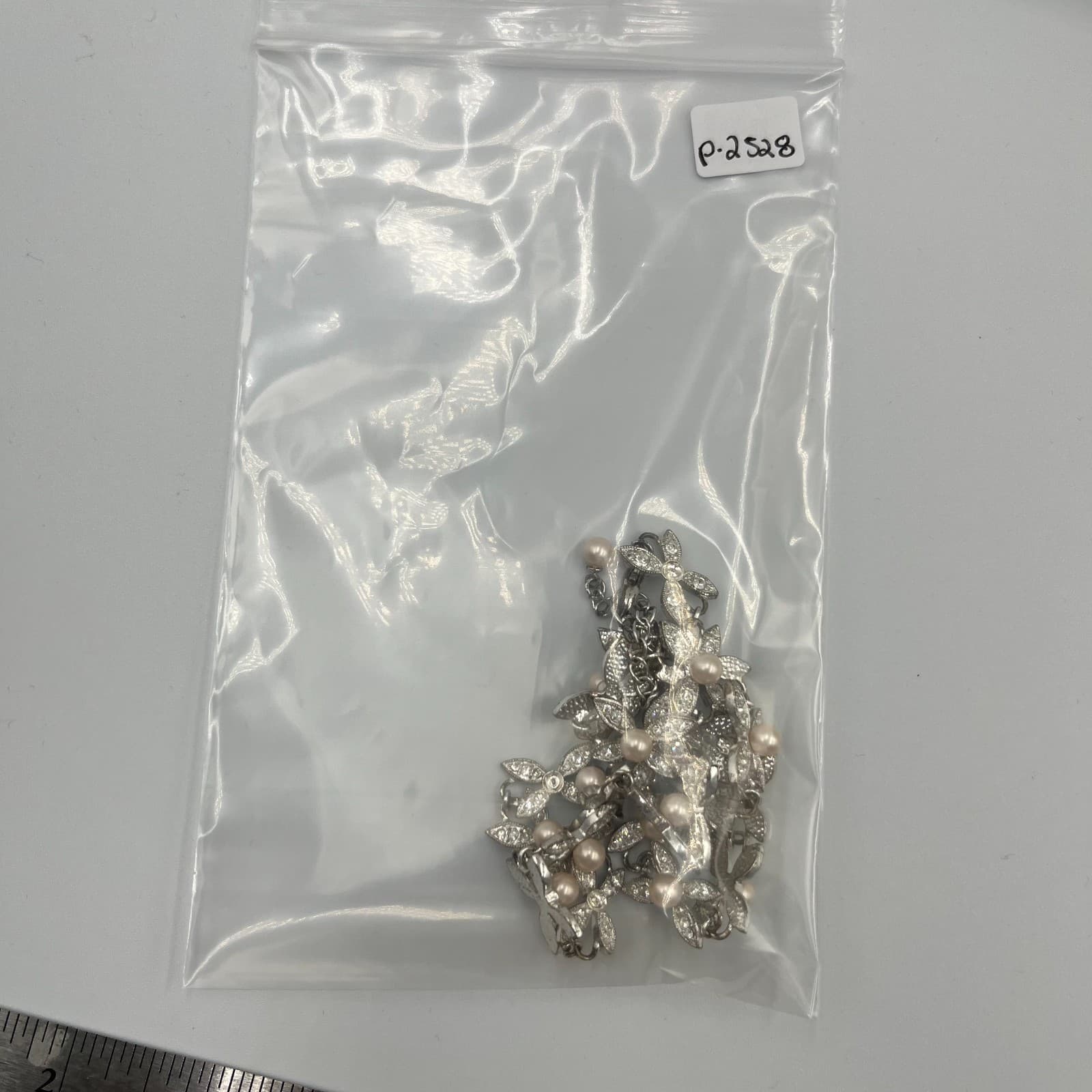 Vintage Silver Tone Butterfly Pendant Necklace Faux Pearl Crystal Accents - Thumbnail 9