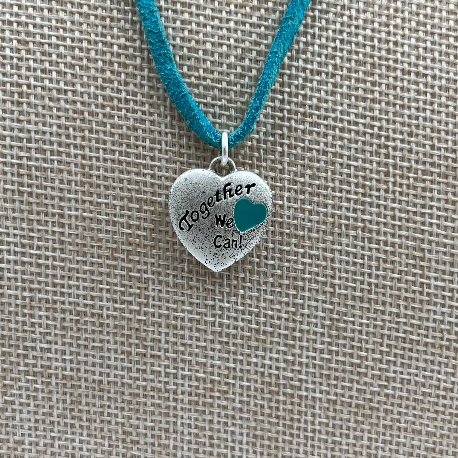 Vintage Heart Pendant Necklace Together We Can Gold Tone Brown Suede Cord Boho - Thumbnail 2