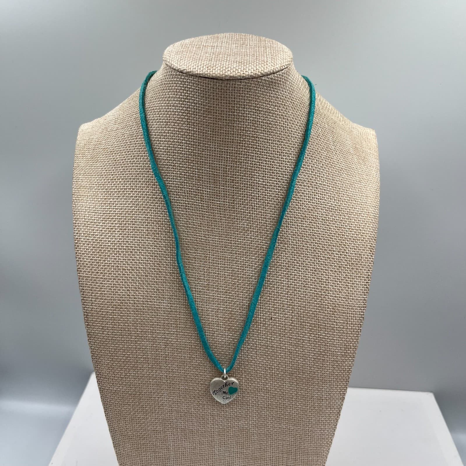 Vintage Heart Pendant Necklace Together We Can Gold Tone Brown Suede Cord Boho - Image 1