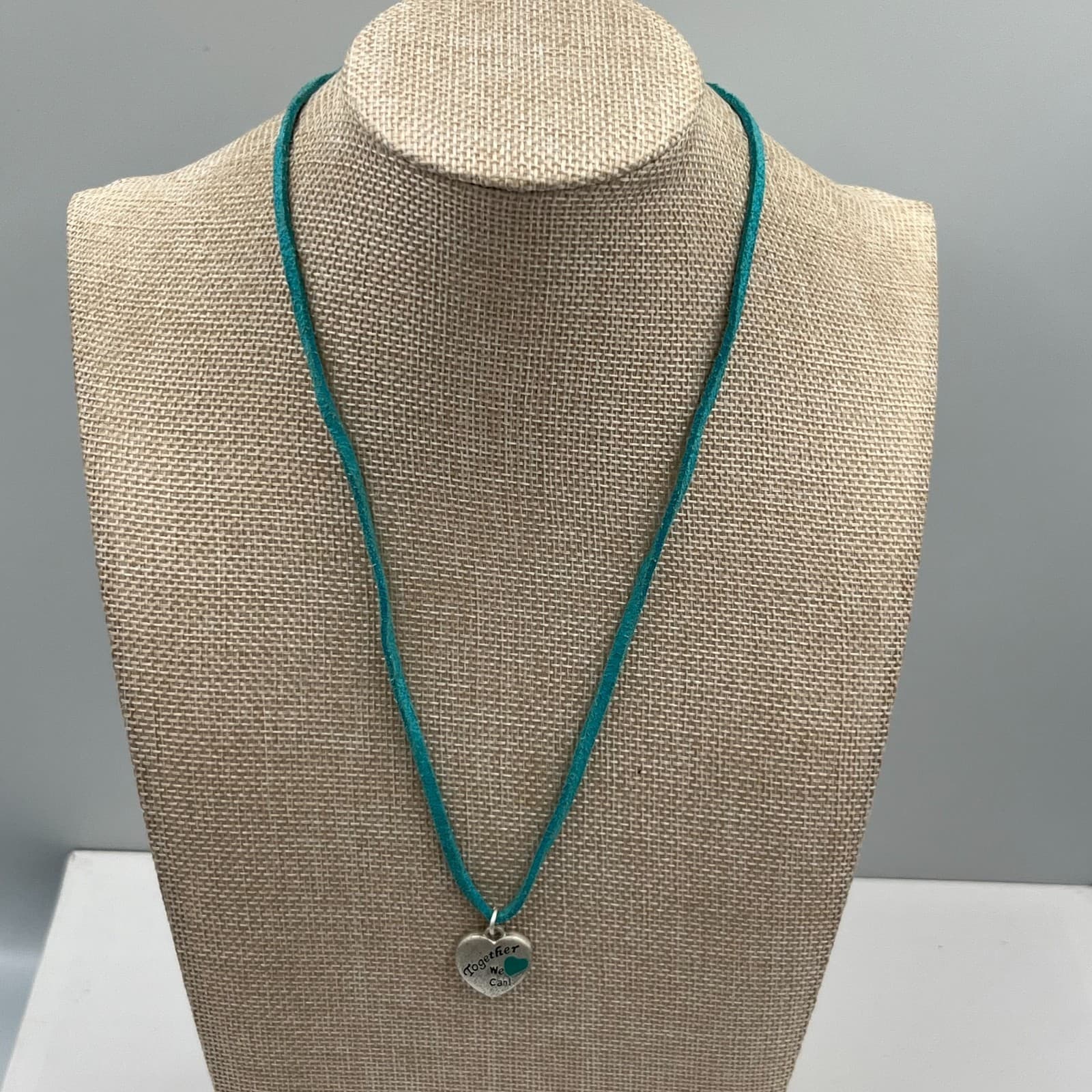 Vintage Heart Pendant Necklace Together We Can Gold Tone Brown Suede Cord Boho - Thumbnail 4