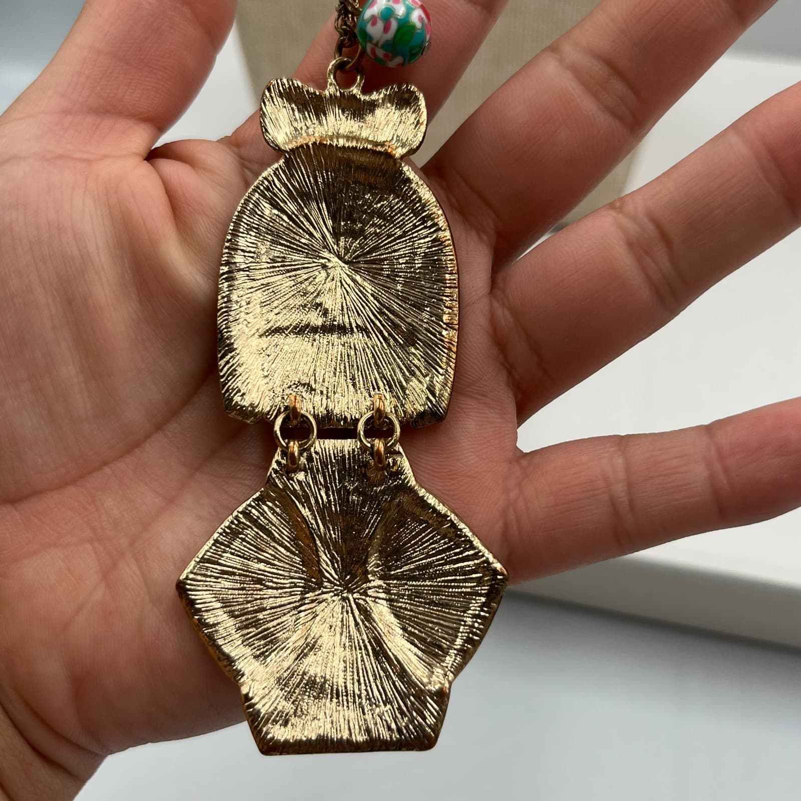 Vintage Kokeshi Doll Pendant Necklace Enamel Articulated Moving Japanese Girl Re - Thumbnail 5