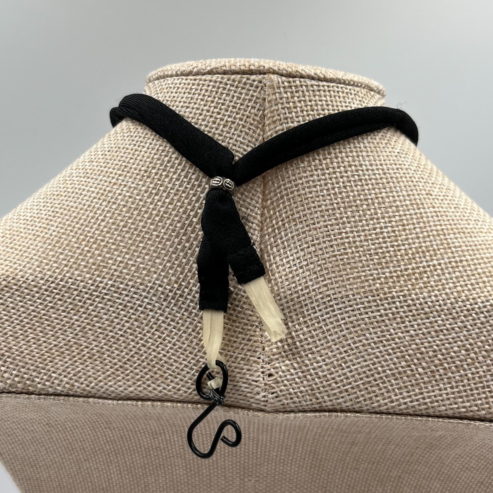 Vintage Black Cord Choker Necklace Square Clear Rhinestone Crystal Slide Charm - Thumbnail 5