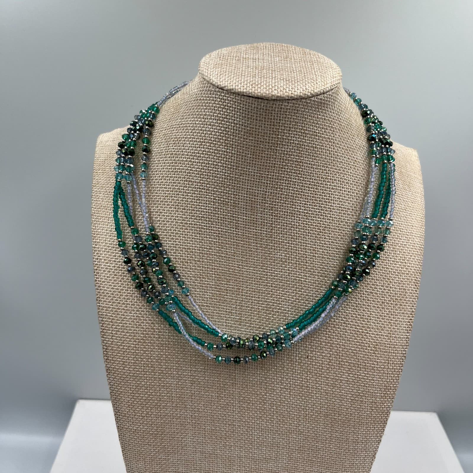 Vintage Green Enamel Heart Rose Necklace Rhinestone Victorian Revival Gold Tone - Image 1