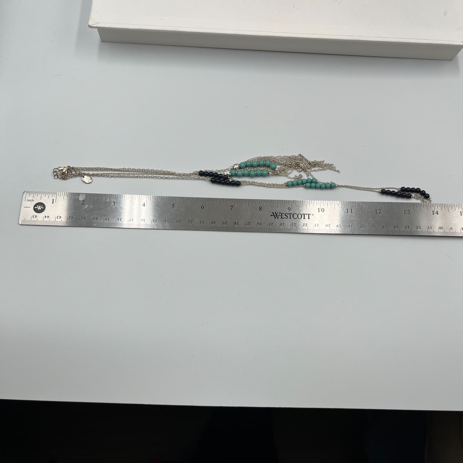 Vtg Boho Layered Statement Necklace Turquoise Beads Silver Tone Fringe Bib Tag - Thumbnail 8