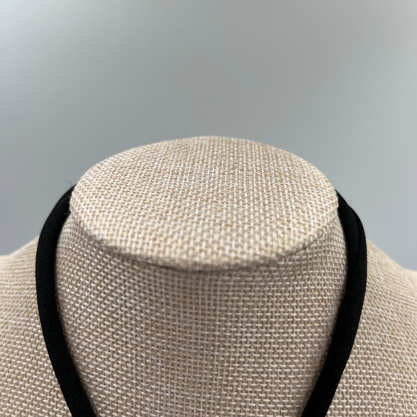 Vintage Black Cord Choker Necklace Square Clear Rhinestone Crystal Slide Charm - Thumbnail 2