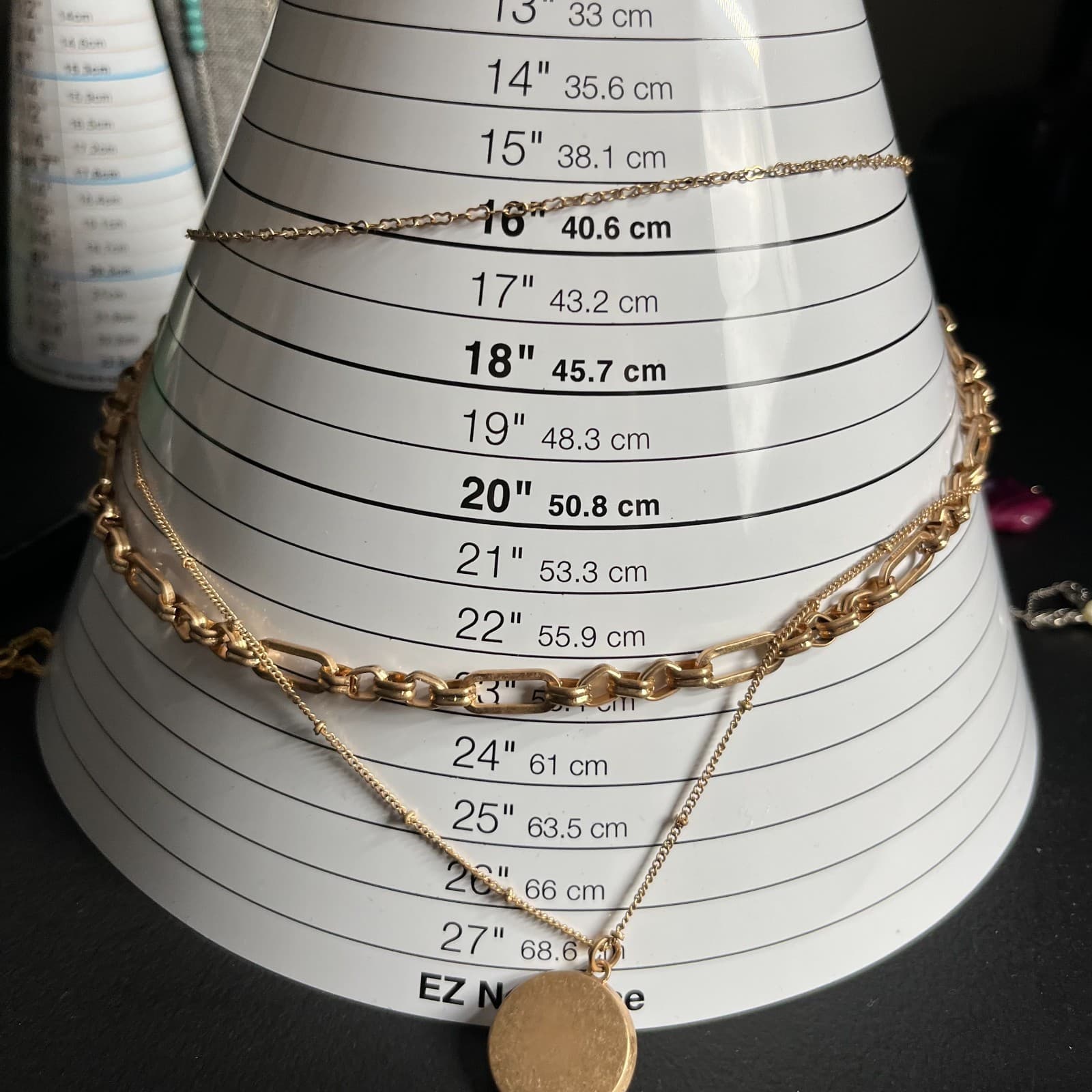 Vintage Gold Tone Triple Strand Layered Necklace Round Locket Pendant 18-24" - Thumbnail 8