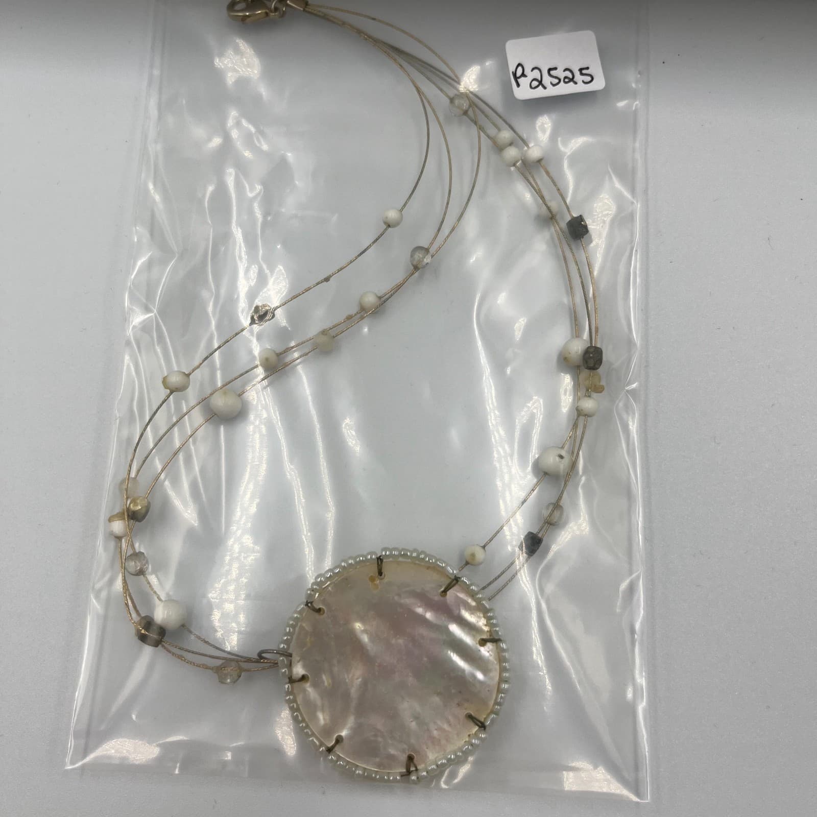 Vintage Mother of Pearl MOP Shell Pendant Necklace Multi Strand Seed Bead Boho - Thumbnail 8