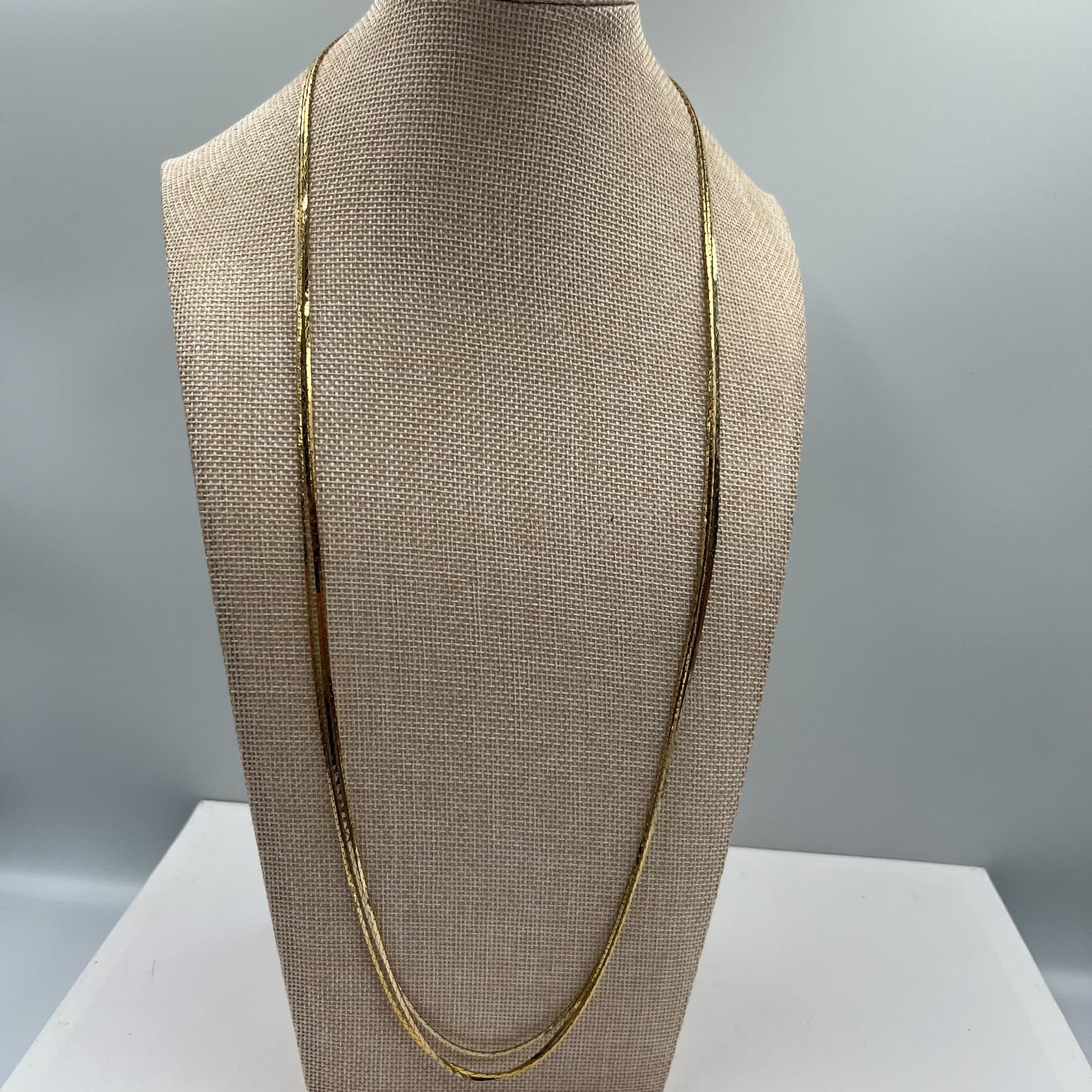 Vintage Gold Layered Necklace Multi Strand Herringbone Rope Ball Chain Statement - Image 1
