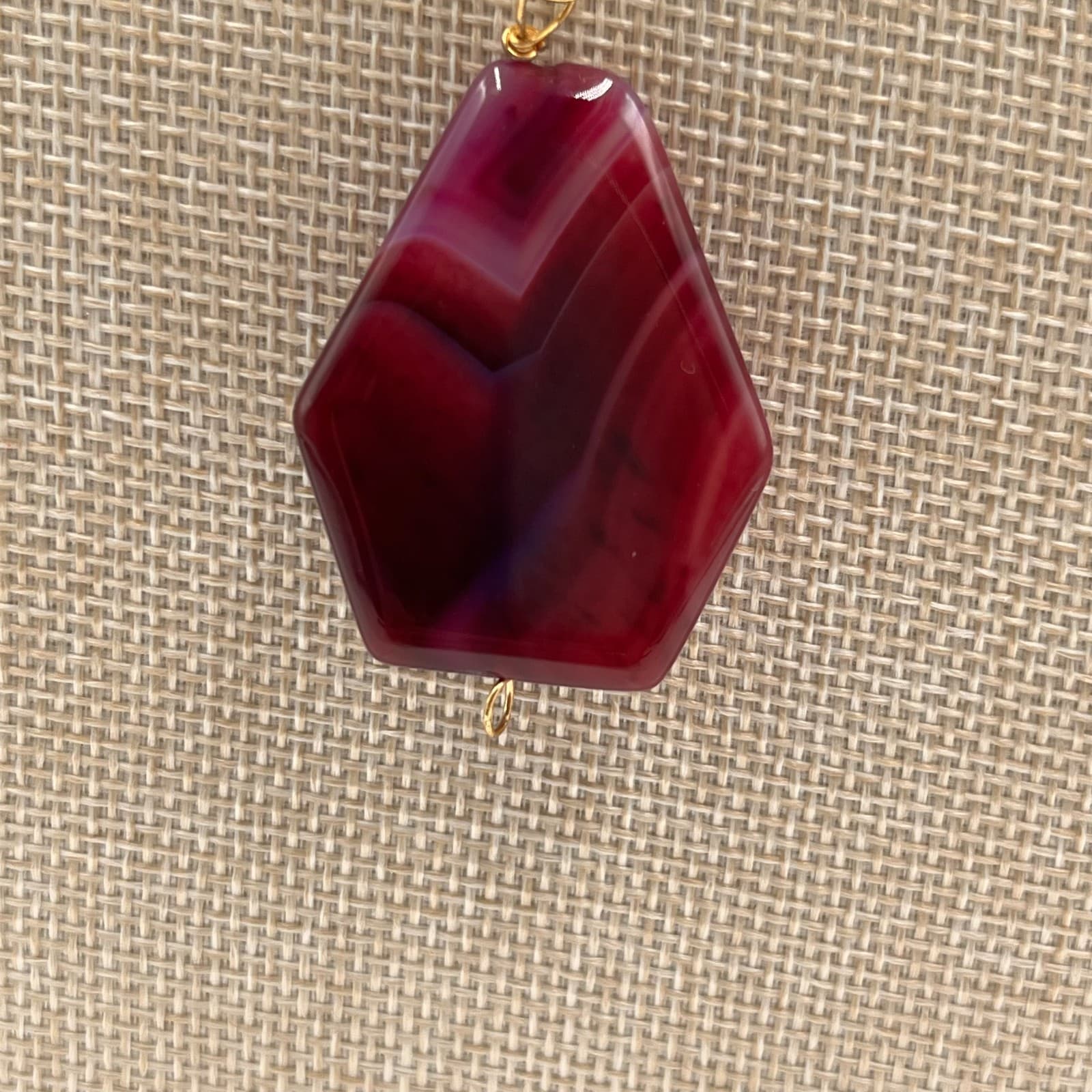 Vintage Purple Banded Agate Pendant Necklace Gold Tone Chain Boho Statement Ston - Thumbnail 3