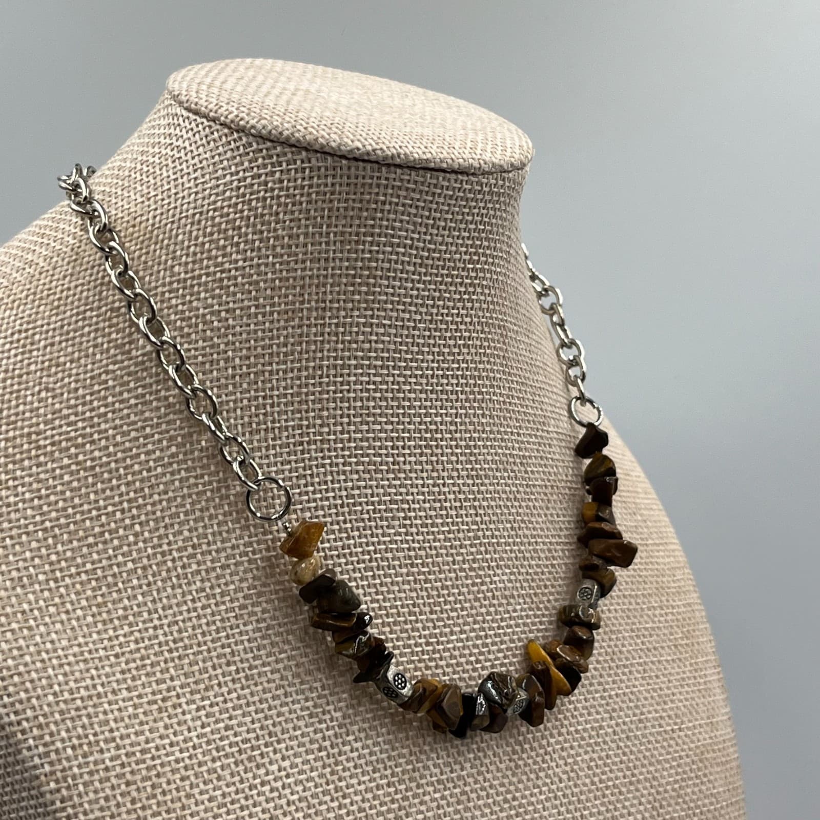 Vintage Tiger’s Eye Chip Necklace Natural Brown Gold Gemstone Beaded 24” 70s Boh - Thumbnail 5