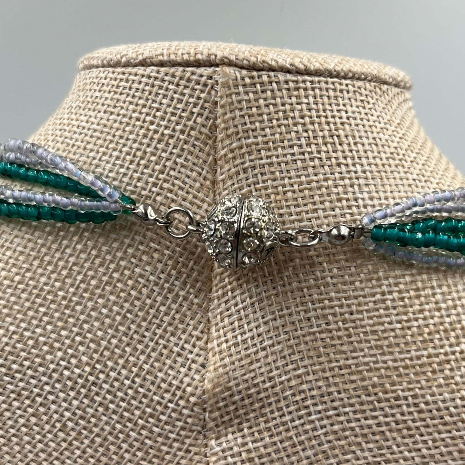 Vintage Green Enamel Heart Rose Necklace Rhinestone Victorian Revival Gold Tone - Thumbnail 7