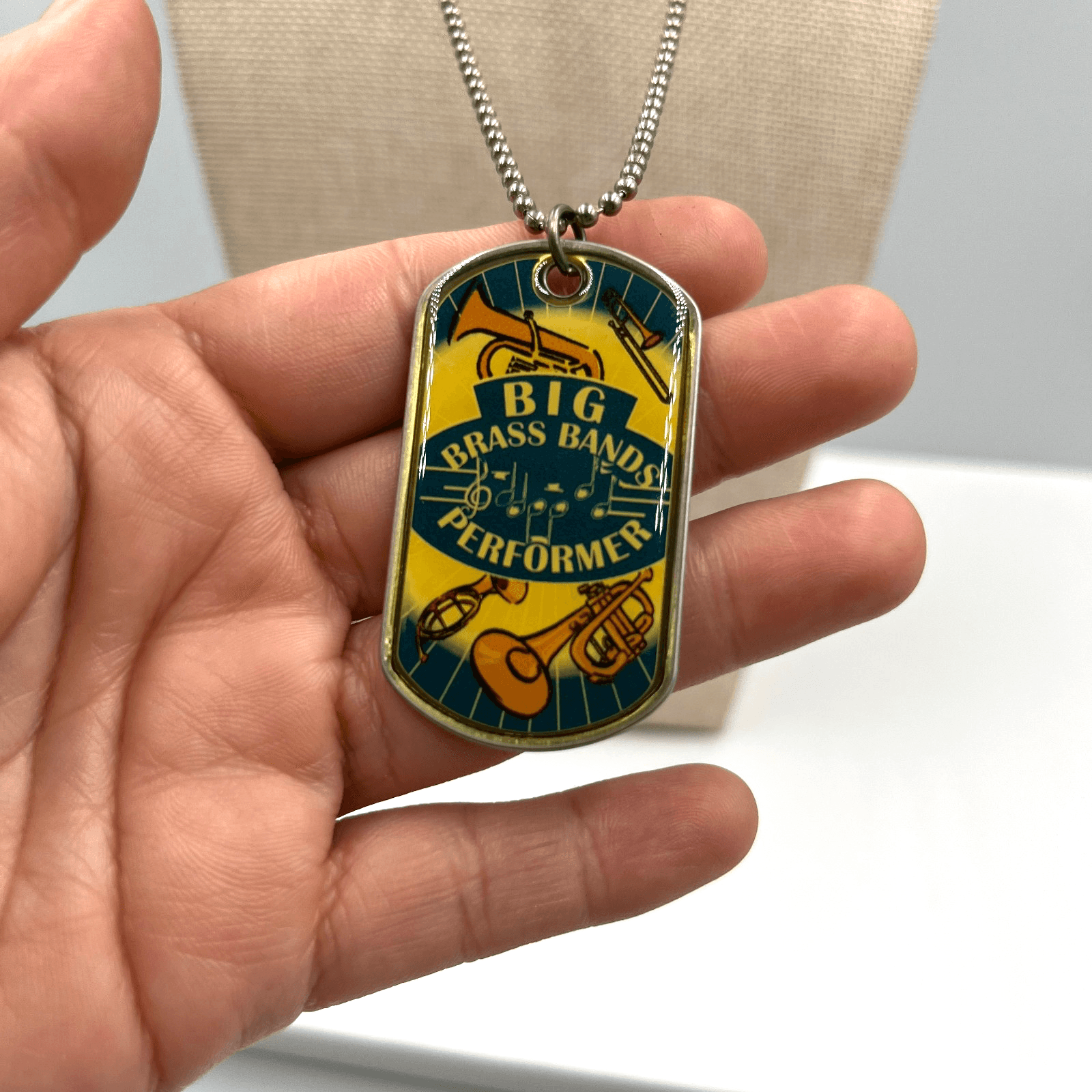 Vintage 2010 Big Brass Bands Performer Dog Tag Necklace Music Award Pendant 24" - Image 1