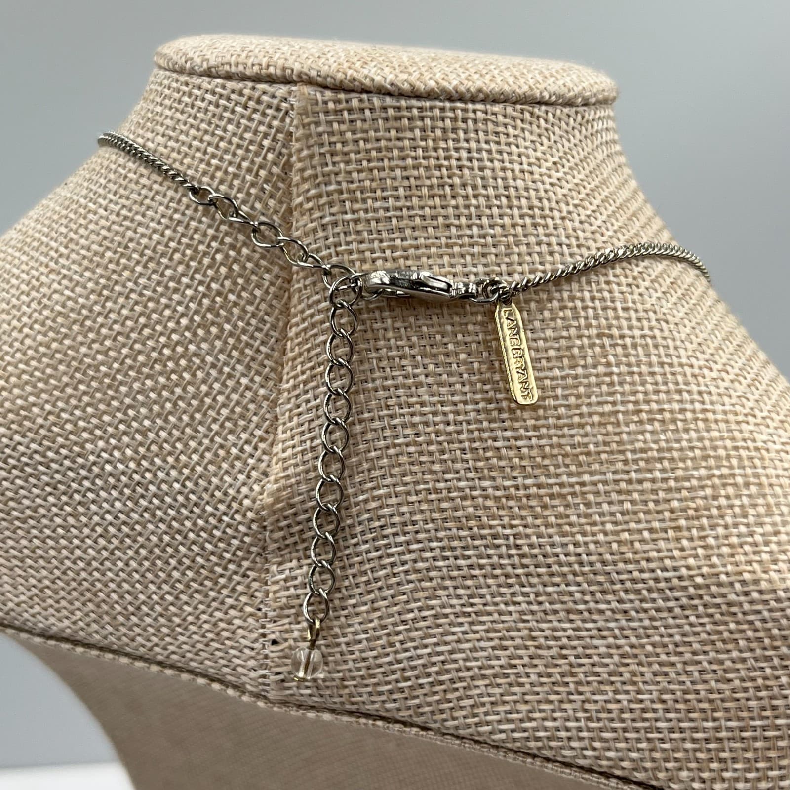 Vintage Lane Bryant "Joy" Script Necklace Silver Tone Rhinestone Pave Pendant 18 - Thumbnail 7