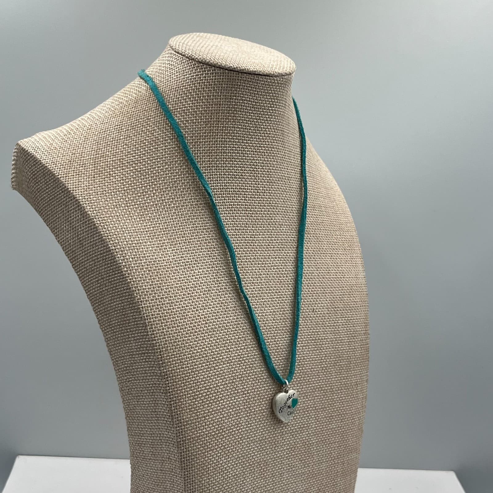 Vintage Heart Pendant Necklace Together We Can Gold Tone Brown Suede Cord Boho - Thumbnail 5