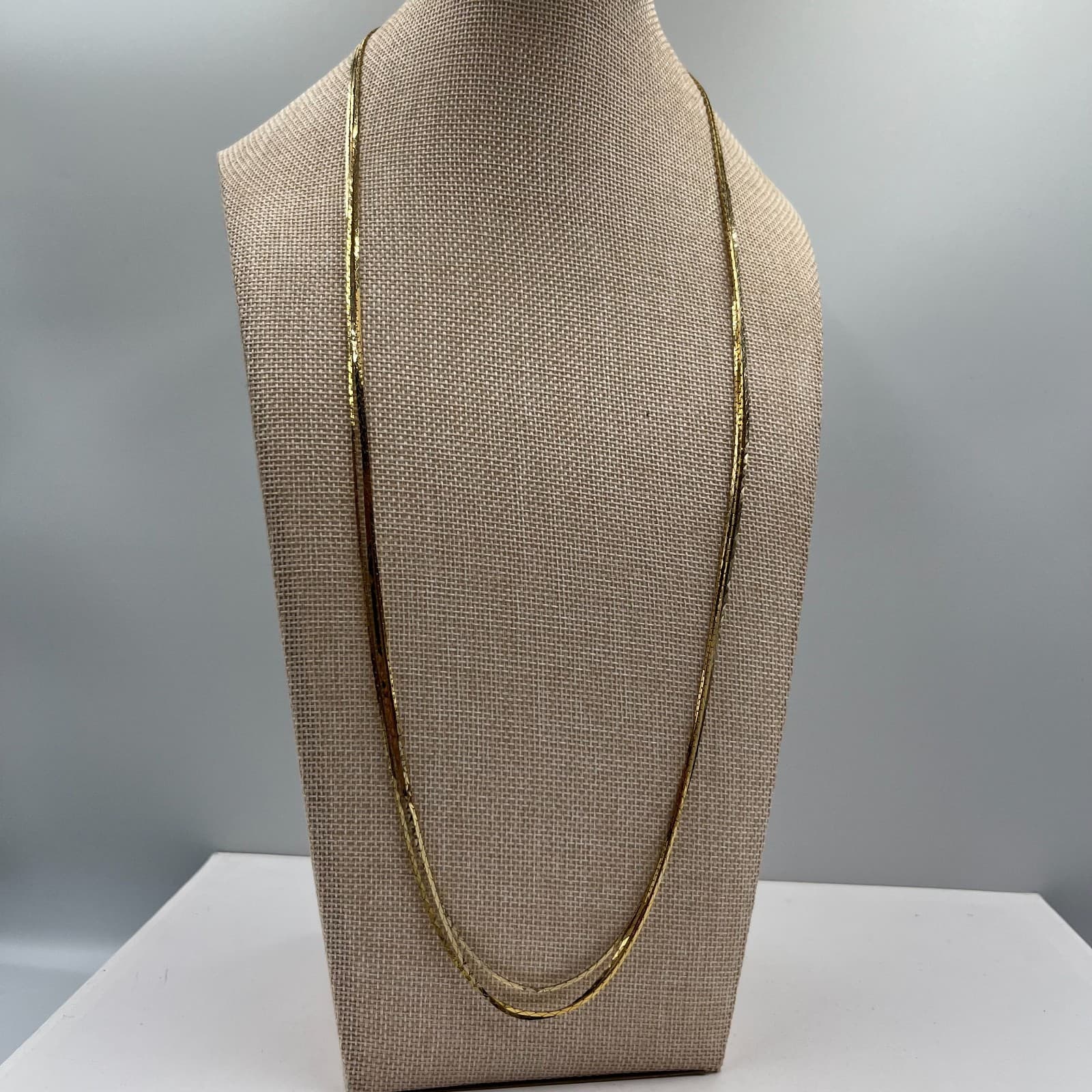 Vintage Gold Layered Necklace Multi Strand Herringbone Rope Ball Chain Statement - Thumbnail 3