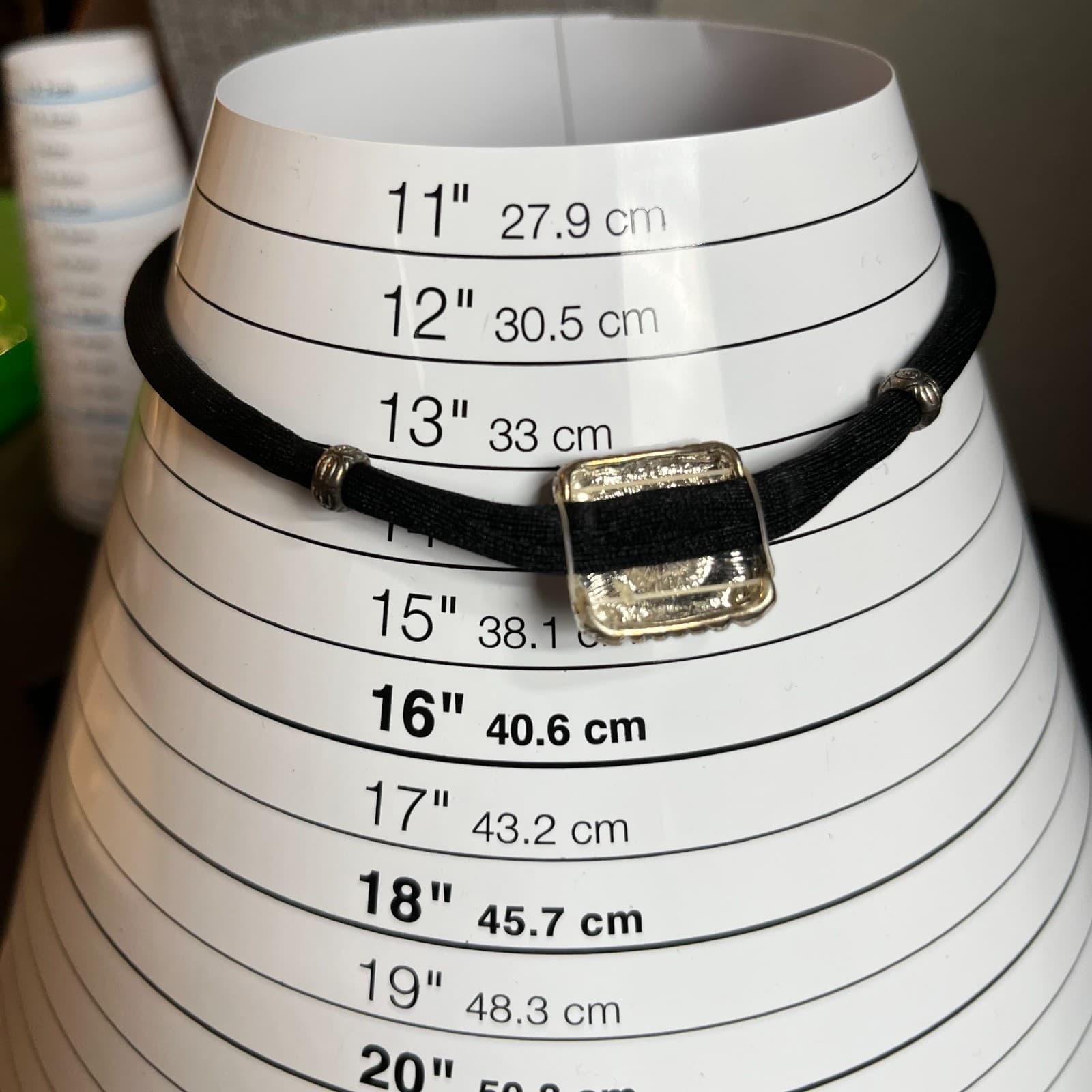 Vintage Black Cord Choker Necklace Square Clear Rhinestone Crystal Slide Charm - Thumbnail 6