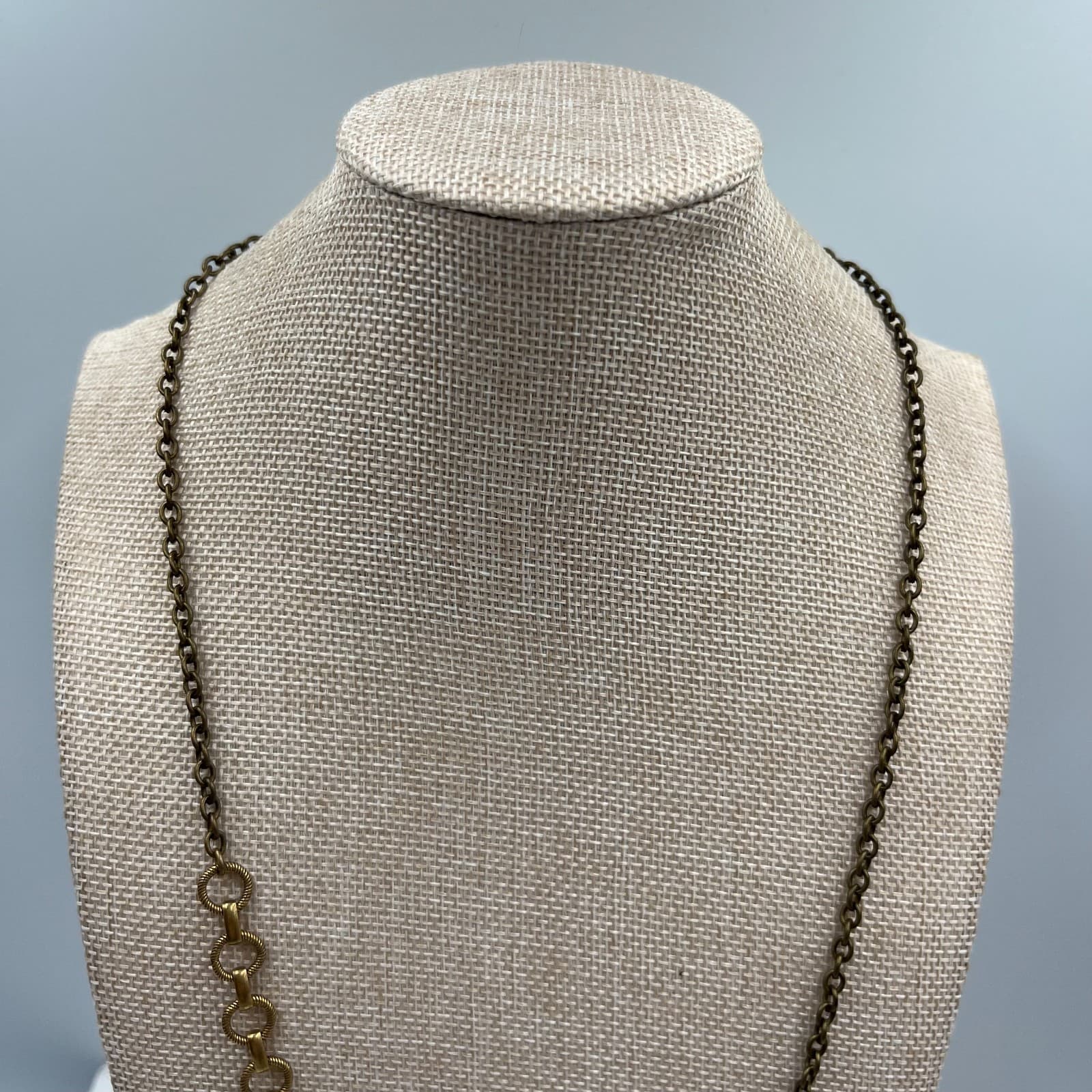 Vintage Style Brass Teardrop Necklace Faceted Glass Crystal Pendant Long Stateme - Thumbnail 2