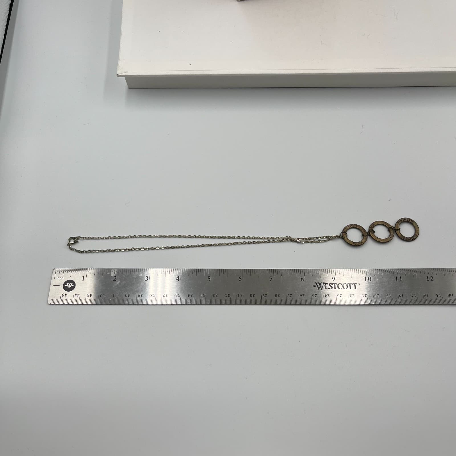 Vintage Faith Joy Harmony Triple Ring Pendant Necklace Mixed Metal Inspirational - Thumbnail 7