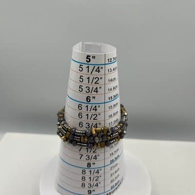 Vintage Multi Strand Beaded Bracelet Gray Faceted Beads Gold Silver Tone Wrap - Thumbnail 8