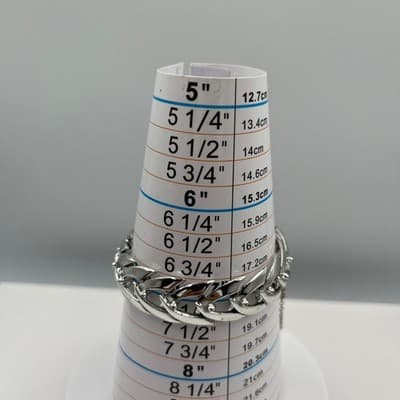 Vintage Silver Tone V-Link Chain Bracelet Mid Century Atomic Leaf Panel Fashion - Thumbnail 9