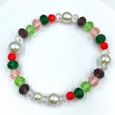 Vintage Multicolor Beads Stretch Bracelet Faux Pearl Glass Holiday Color Jewelry - Image 1