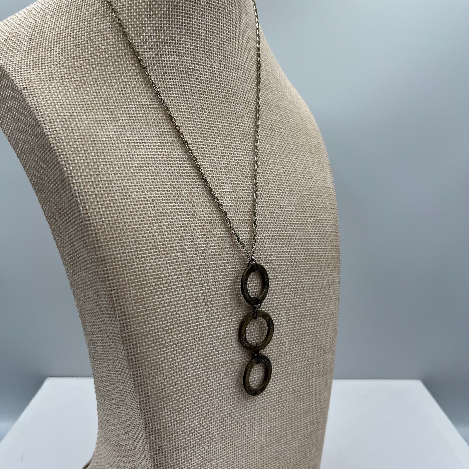 Vintage Faith Joy Harmony Triple Ring Pendant Necklace Mixed Metal Inspirational - Thumbnail 6