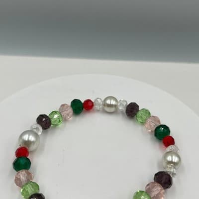 Vintage Multicolor Beads Stretch Bracelet Faux Pearl Glass Holiday Color Jewelry - Thumbnail 2