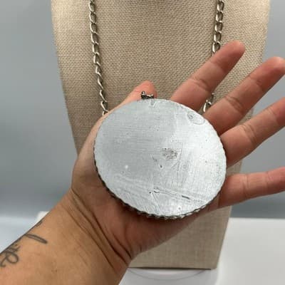 Vintage Large Celtic Pentagram Pendant Necklace Silver Tone Green Faux Stone 17" - Thumbnail 5