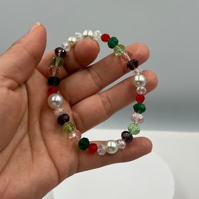 Vintage Multicolor Beads Stretch Bracelet Faux Pearl Glass Holiday Color Jewelry - Thumbnail 6