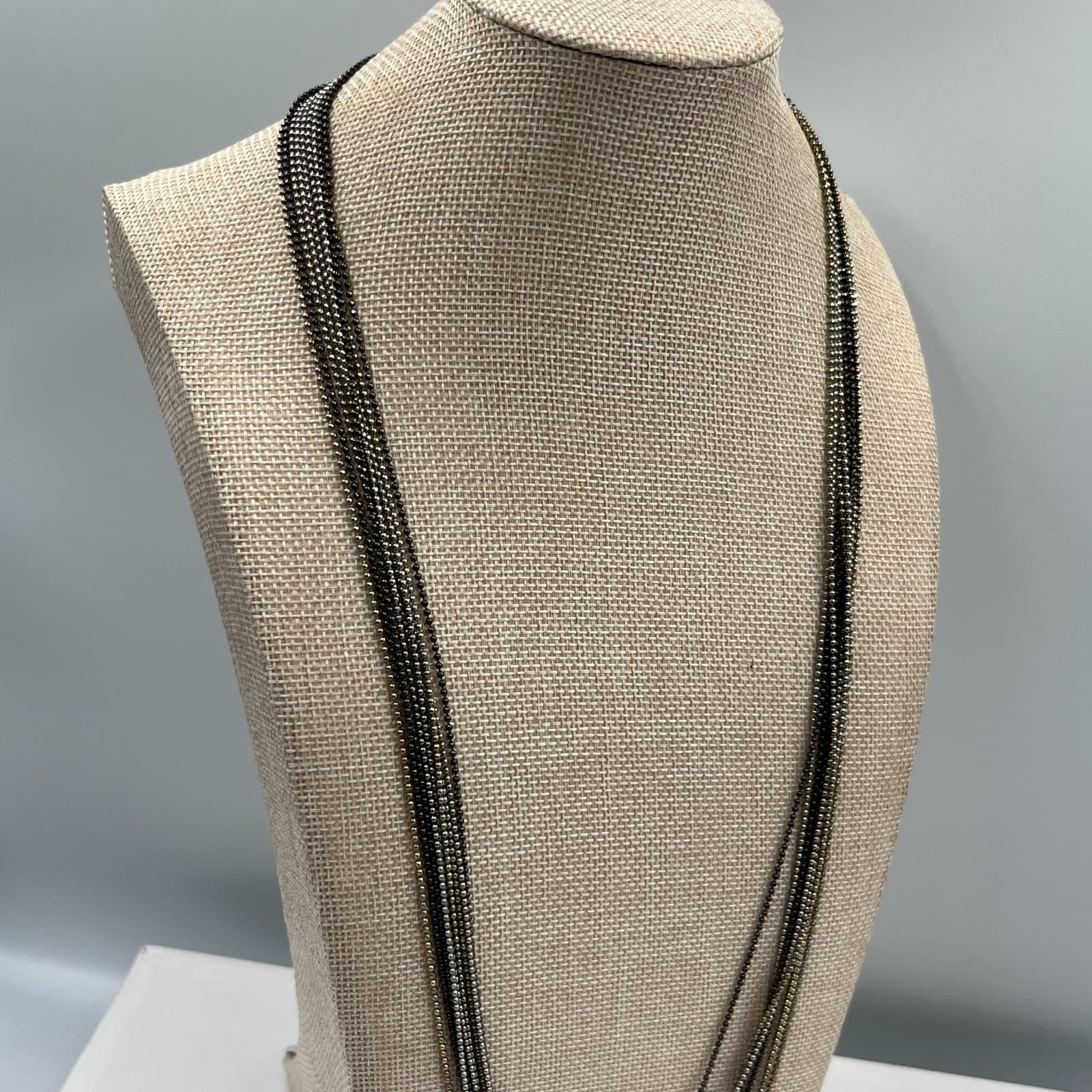 Vintage Statement Tassel Necklace Multi Chain Mixed Metal Gold Silver Boho Chic - Thumbnail 2