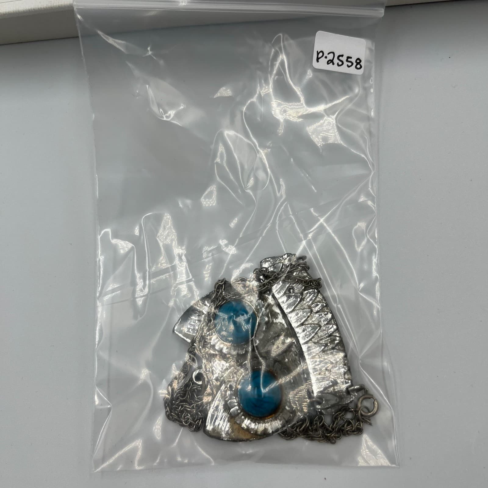 Vintage Articulated Owl Necklace 1970s Silver Tone Faux Turquoise Eyes Boho MCM - Thumbnail 8