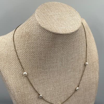 Gold Tone Chain Necklace w/ Heart Pearl Stations Dainty Minimalist Adjustable - Thumbnail 5