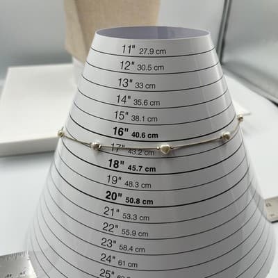 Gold Tone Chain Necklace w/ Heart Pearl Stations Dainty Minimalist Adjustable - Thumbnail 7