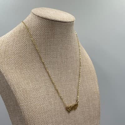 VTG Gold Tone Virgo Zodiac Nameplate Necklace Old English Font Script Celestial - Thumbnail 4