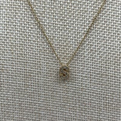 Gold Tone "S" Initial Pendant Necklace Rhinestone Letter Charm Minimalist - Thumbnail 4
