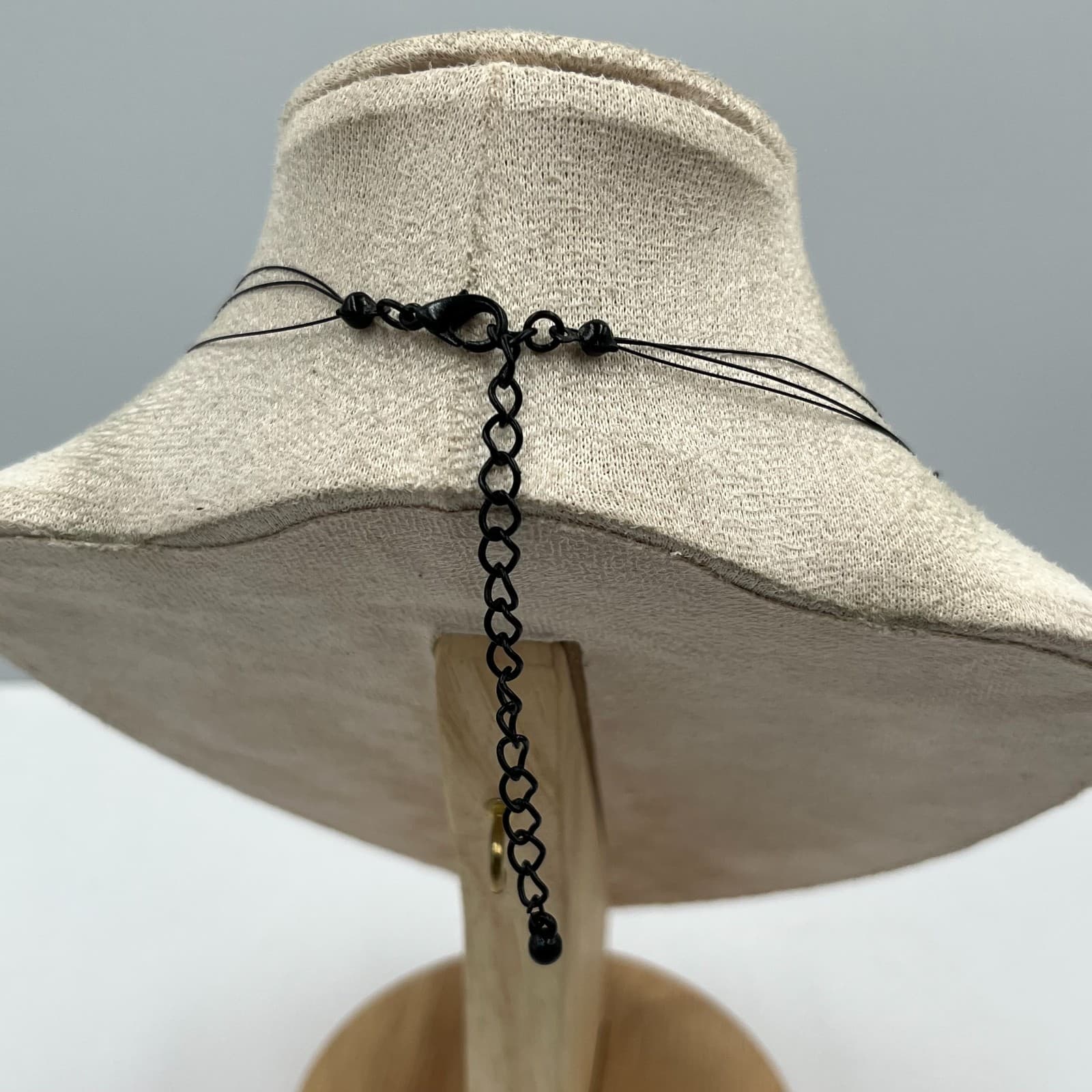 Vintage Black Triple Strand Beaded Necklace Silver Tone Floral Filigree Statemen - Thumbnail 6