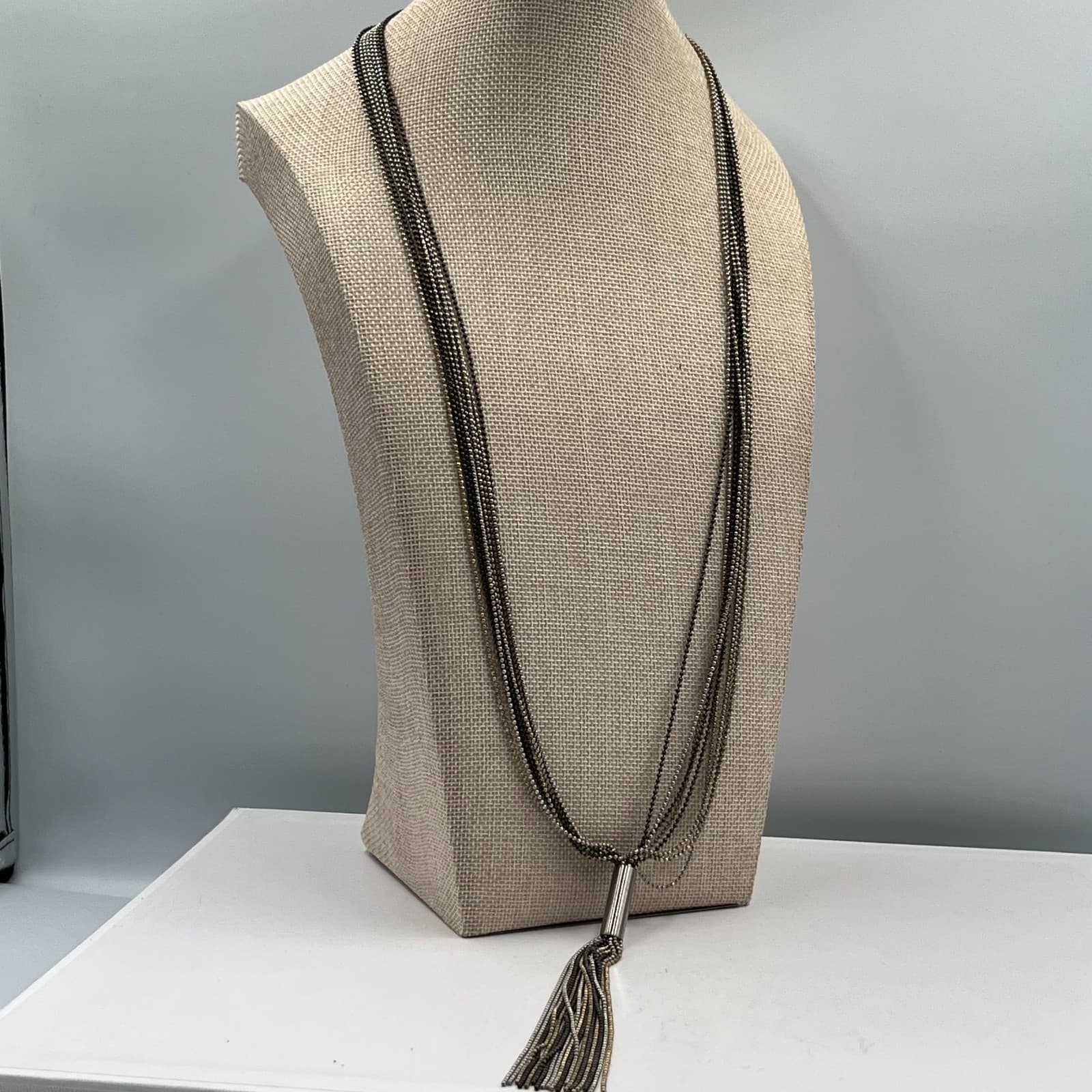 Vintage Statement Tassel Necklace Multi Chain Mixed Metal Gold Silver Boho Chic - Thumbnail 5