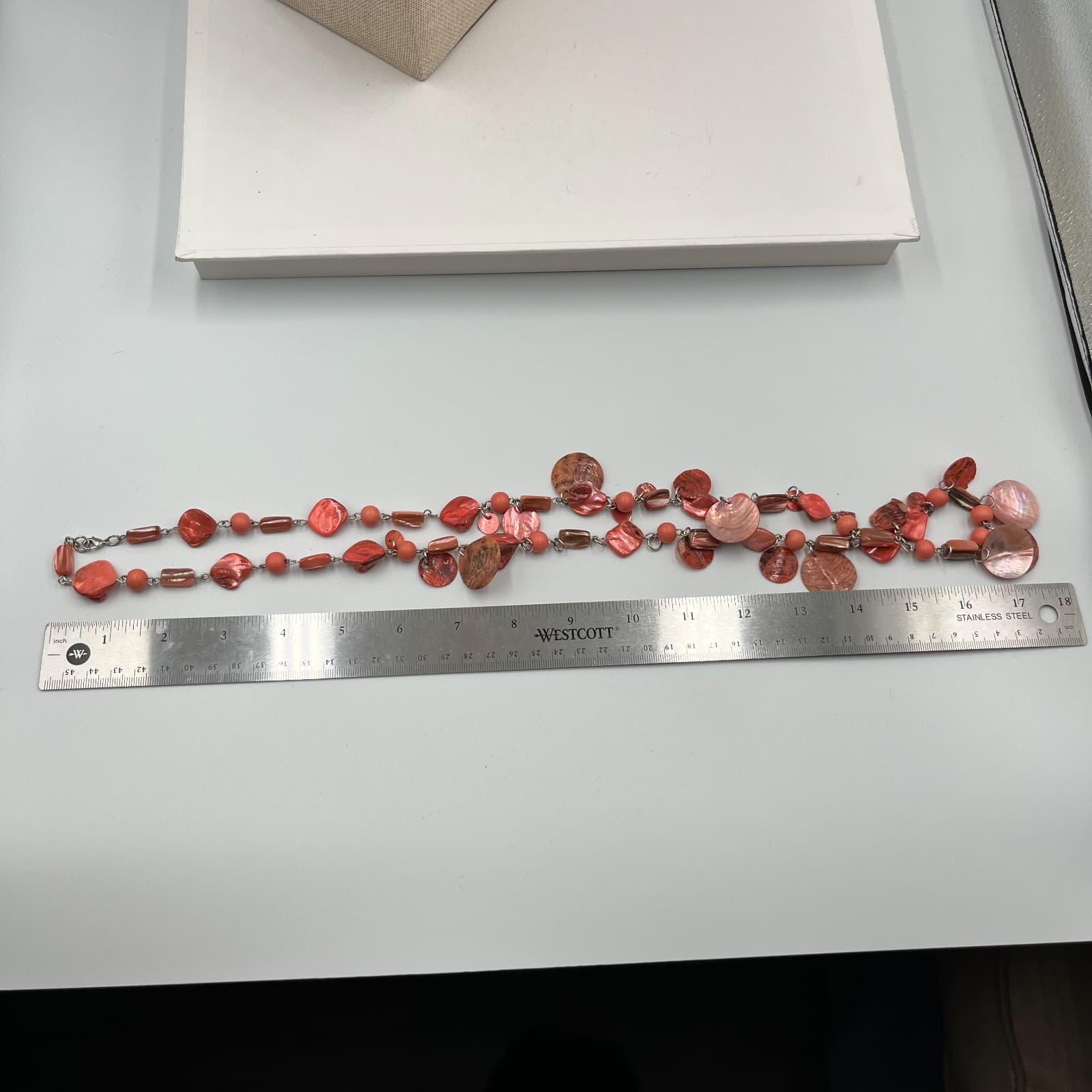 Vtg Red Shell Bead Necklace Long Strand Boho Coastal Beachy Statement Jewelry - Thumbnail 7