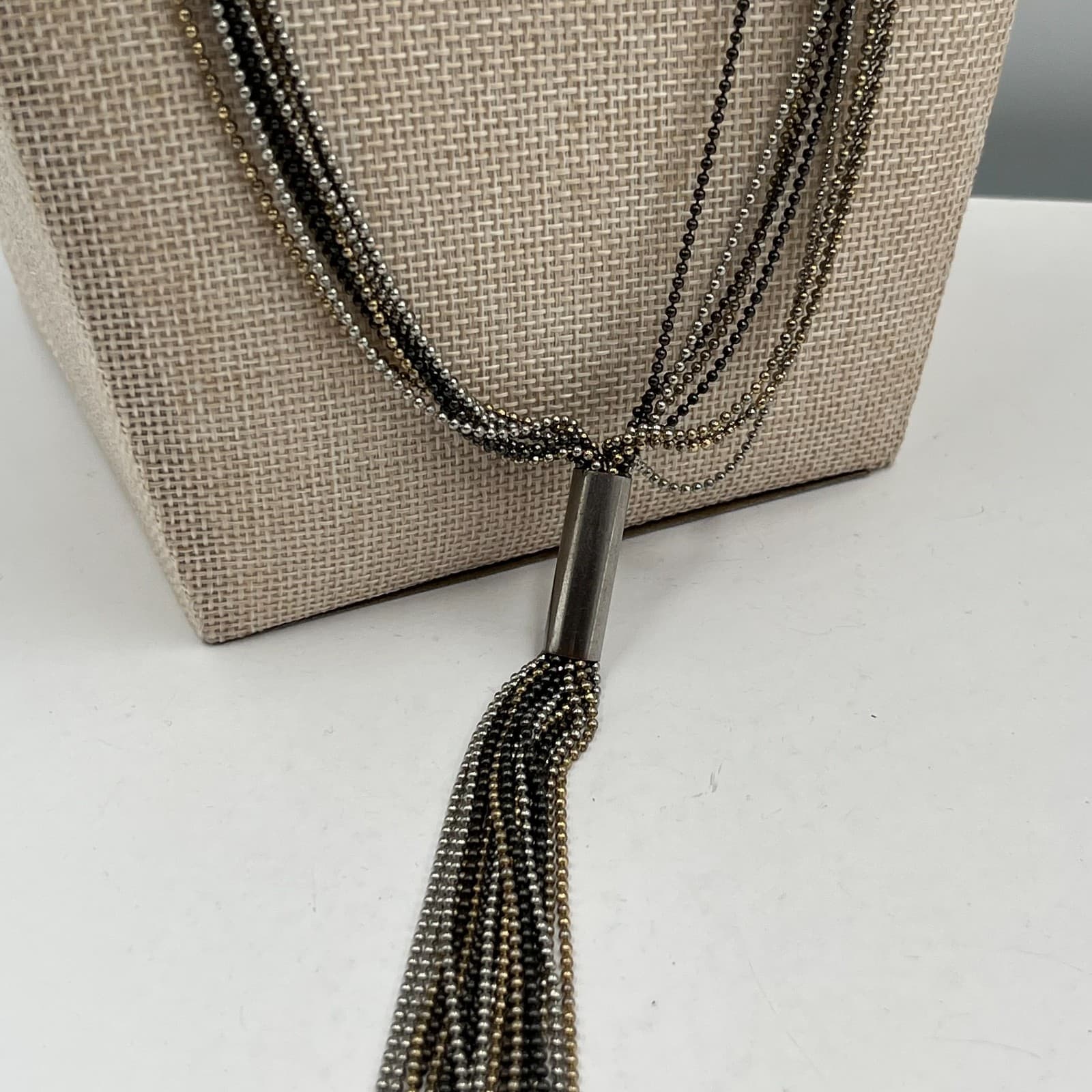 Vintage Statement Tassel Necklace Multi Chain Mixed Metal Gold Silver Boho Chic - Thumbnail 4