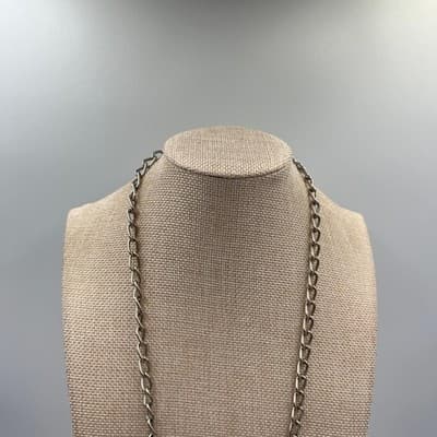 Vintage Large Celtic Pentagram Pendant Necklace Silver Tone Green Faux Stone 17" - Thumbnail 3